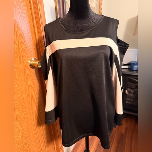 Tops - Black and Cream Women's Top